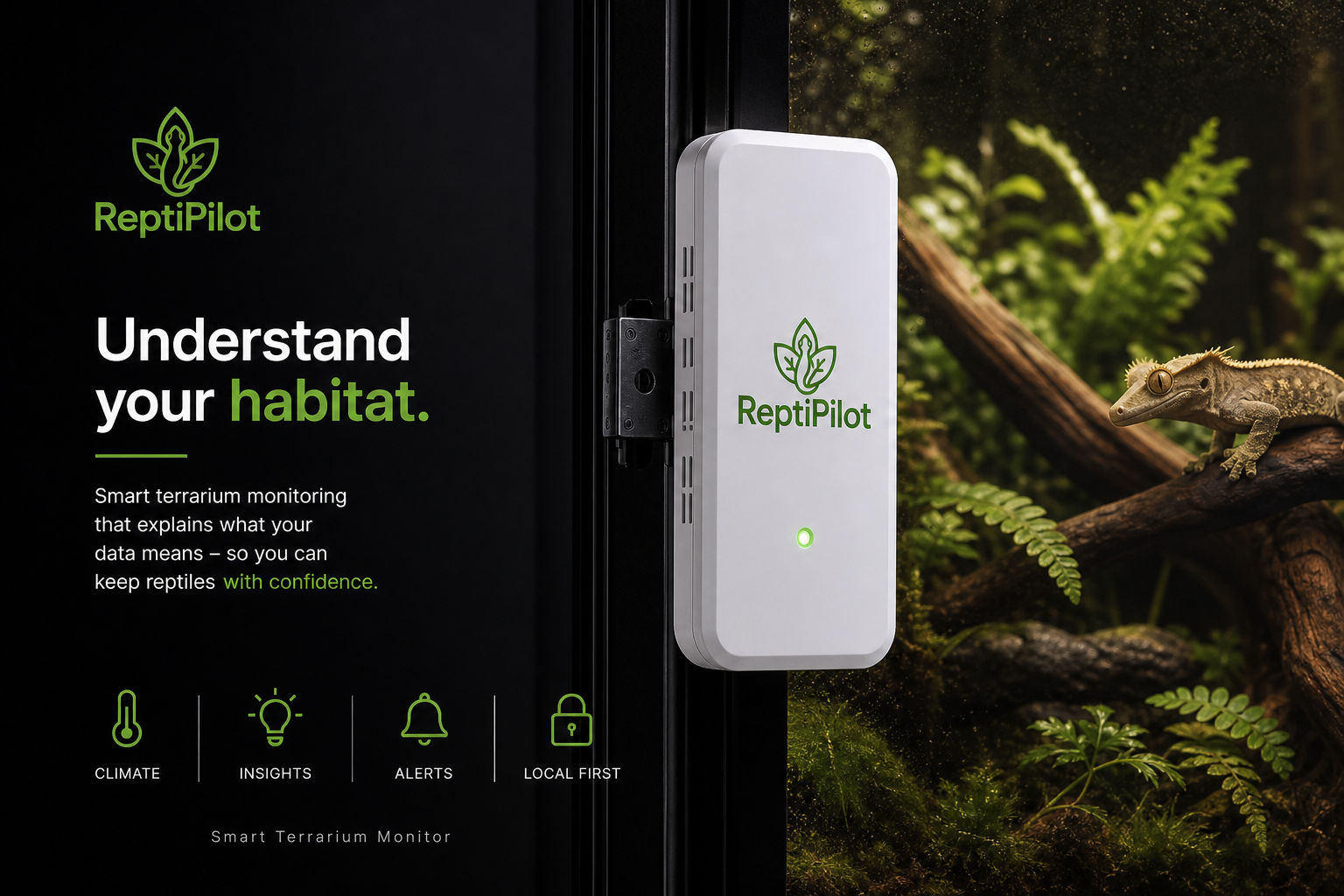 ReptiPilot device mounted in a terrarium
